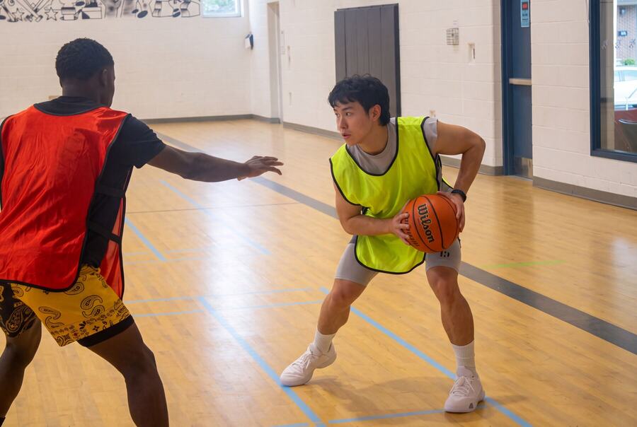 A player squaring up his defender